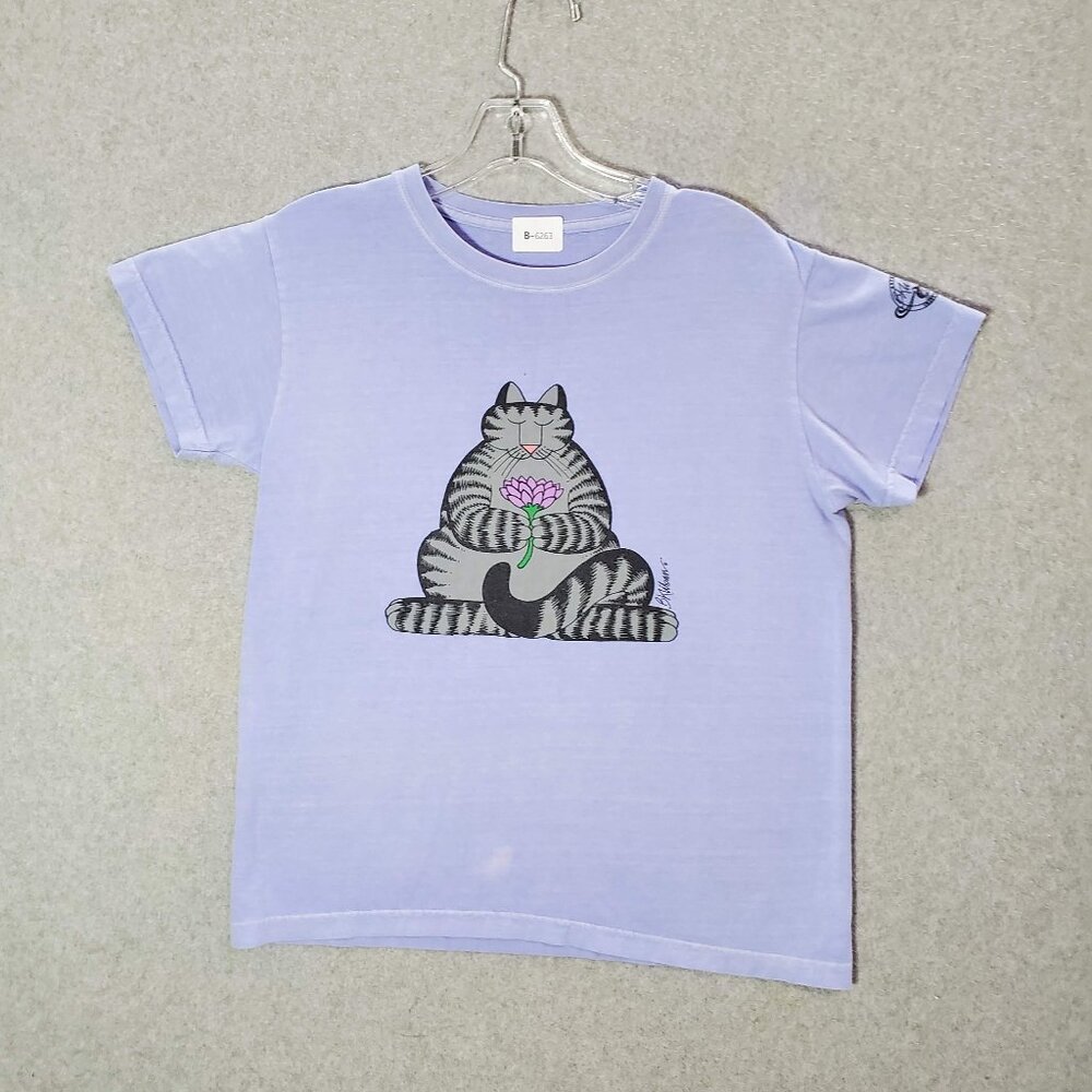 VINTAGE Crazy Shirts Women's Medium Purple Y2K Kliban Cat Short‎ Sleeve Tee